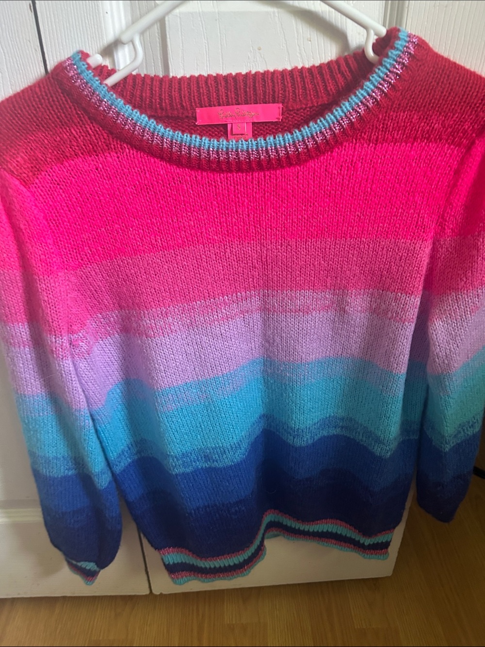 Lilly Pulitzer Striped Ombre Crewneck Sweater - Pink to Blue small